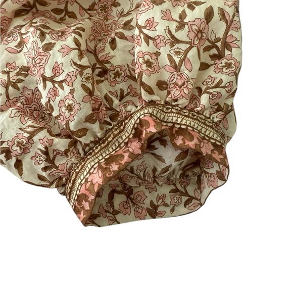 By the River Tan and Brown Relaxed Blouse with Tie Front and Mandarin Collar M - Picture 4 of 8